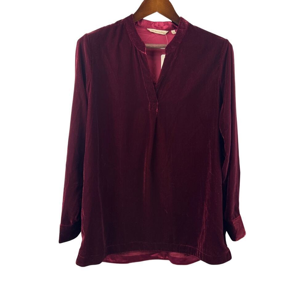 Women’s Soft Surroundings Large Garnet Velvet Long Sleeve Blouse